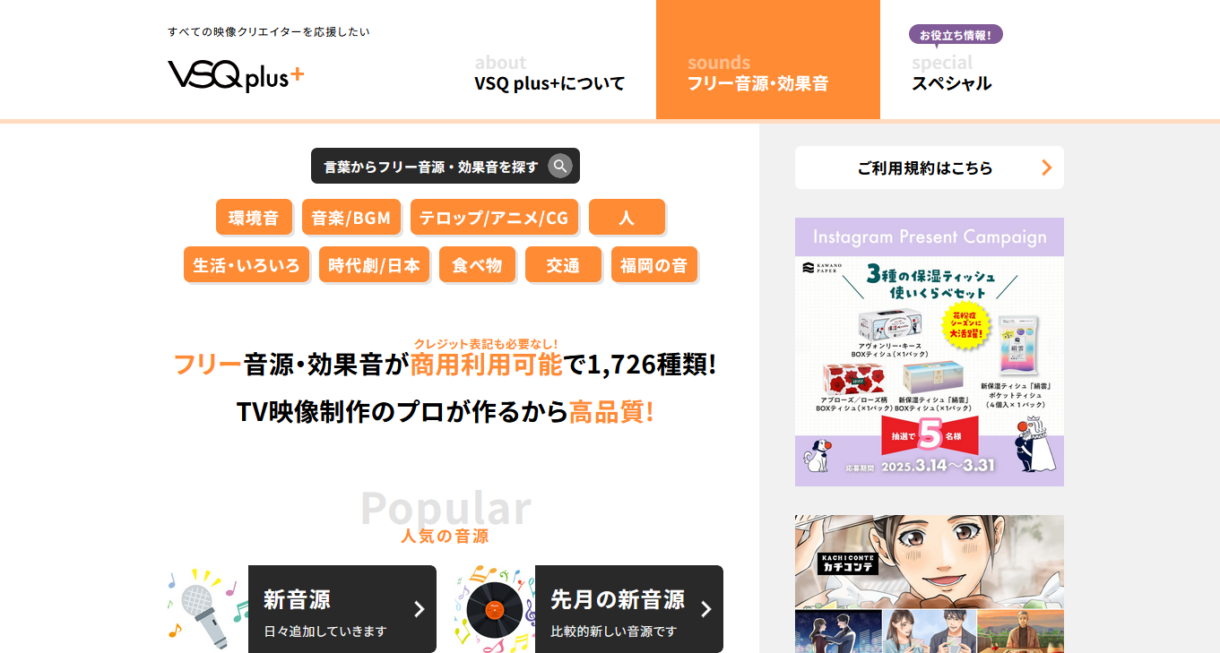 おすすめの無料動画素材サイト：VSQ plus+