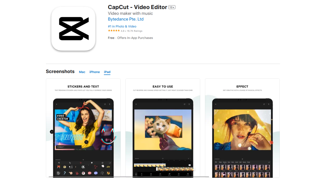 iPadで使える動画編集アプリ：CapCut