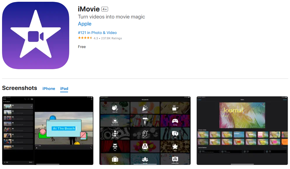 iPadで使える動画編集アプリ：iMovie