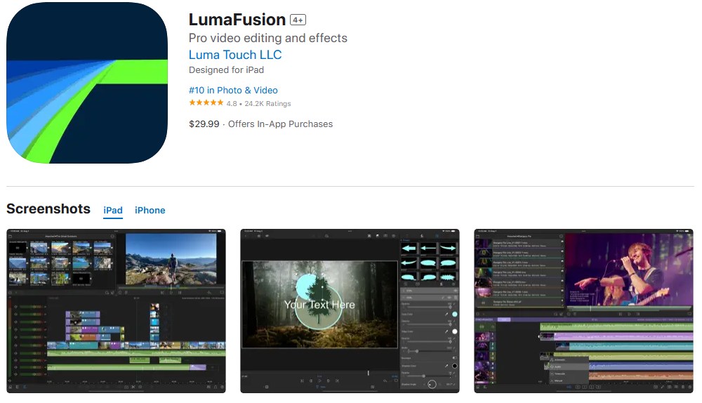 iPadで使える動画編集アプリ：LumaFusion