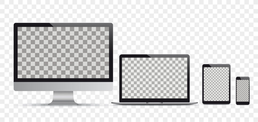 ですくとっぷPCとノートPCとタブレットとスマホが４つ並んでいる