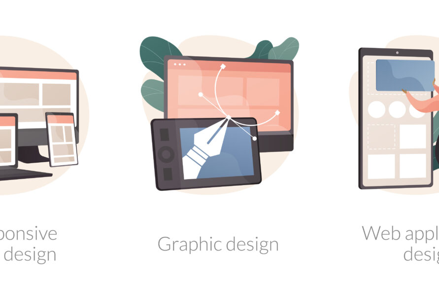 webdesign,grafficdesign,applicationdesignと書かれそれぞれ３つのイラストがある