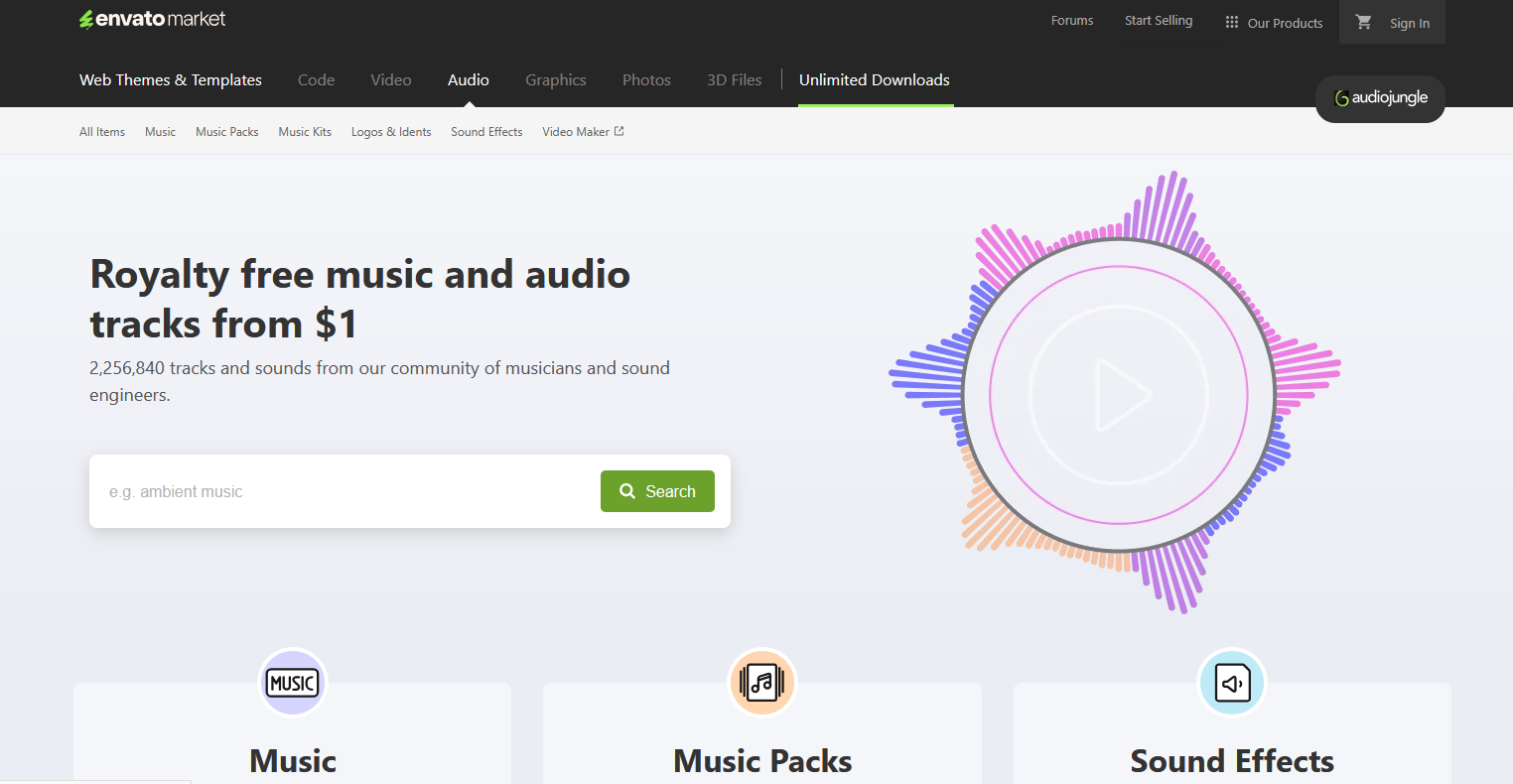 有料のおすすめ効果音・BGMサイト：AudioJungle
