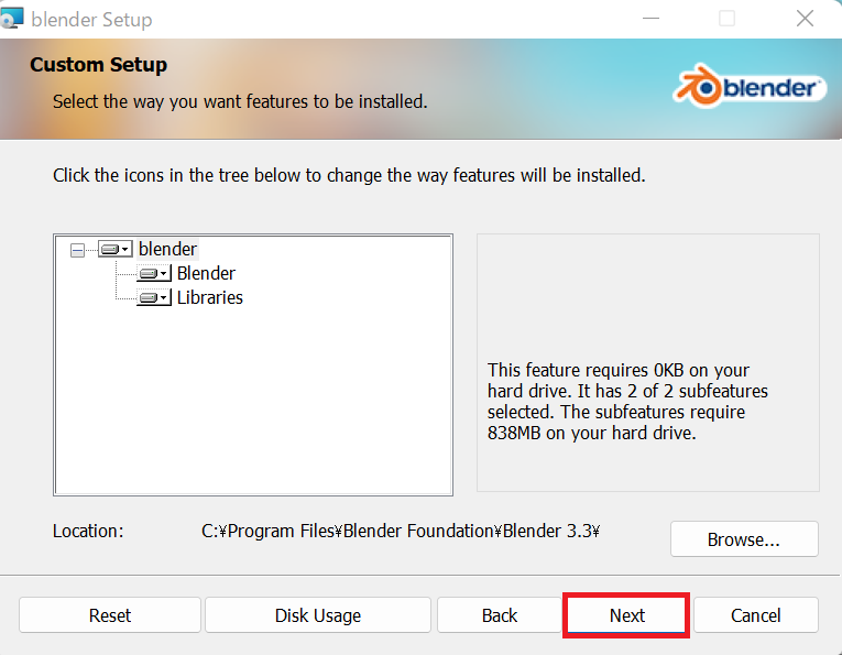 Blenderのダウンロード画面